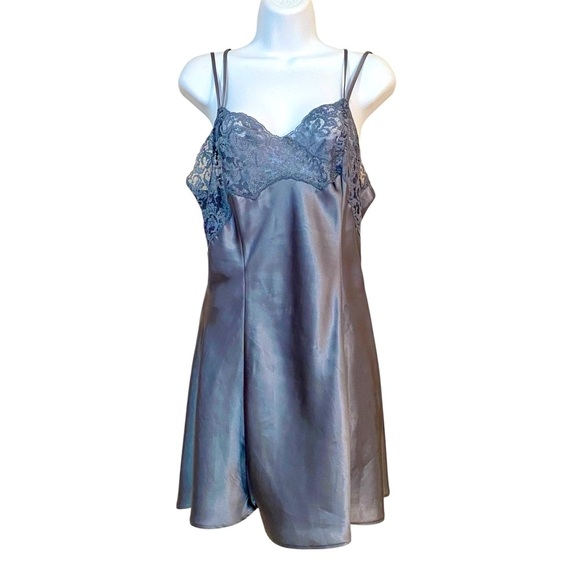 Victoria's Secret Other - Victoria’s Secret Gray Sleepwear Nightie Slip Dress Large Spaghetti Straps Lace